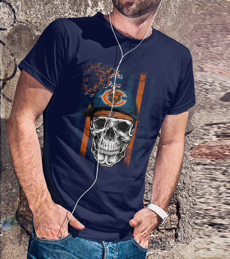 Chicago Bears Skull With Cap And Stripes T-Shirt