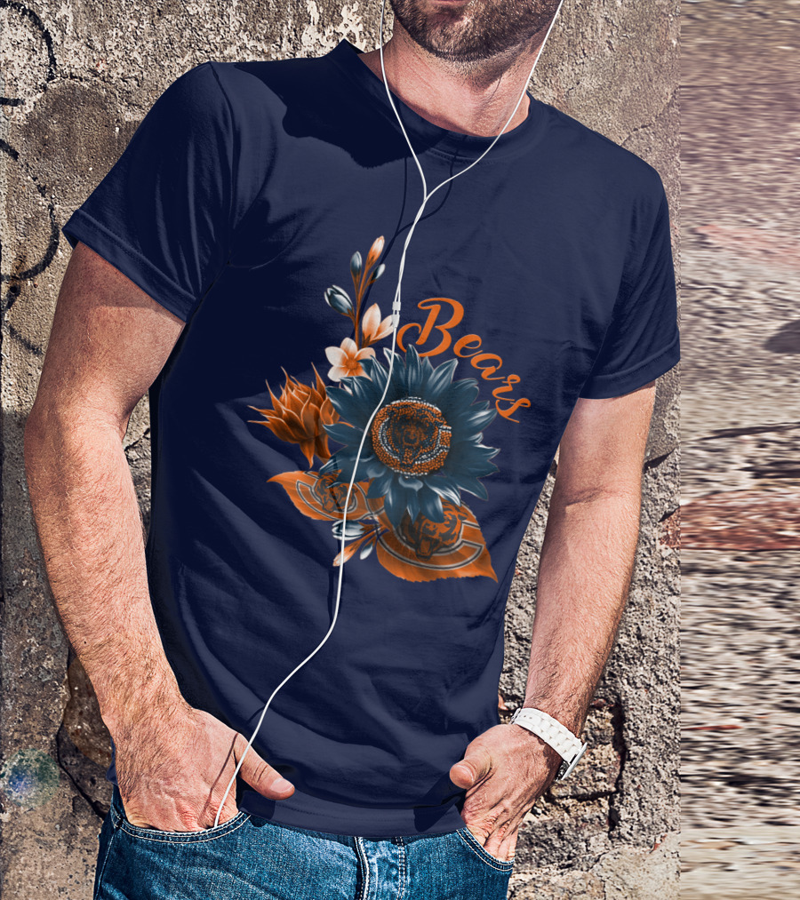 Bears Floral Design With Chicago Bears T-Shirt