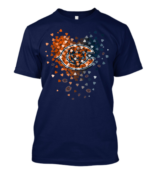 Chicago Bears Heart Logo In Orange And Navy Hearts T-Shirt