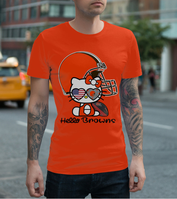 Hello Browns Cleveland Browns Football Helmet Heart Glasses T-Shirt
