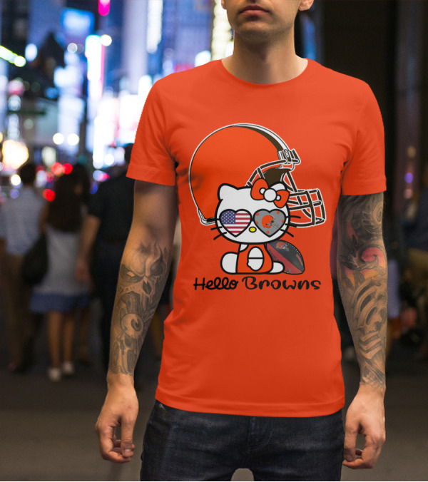 Hello Browns Cleveland Browns Football Helmet Heart Glasses T-Shirt