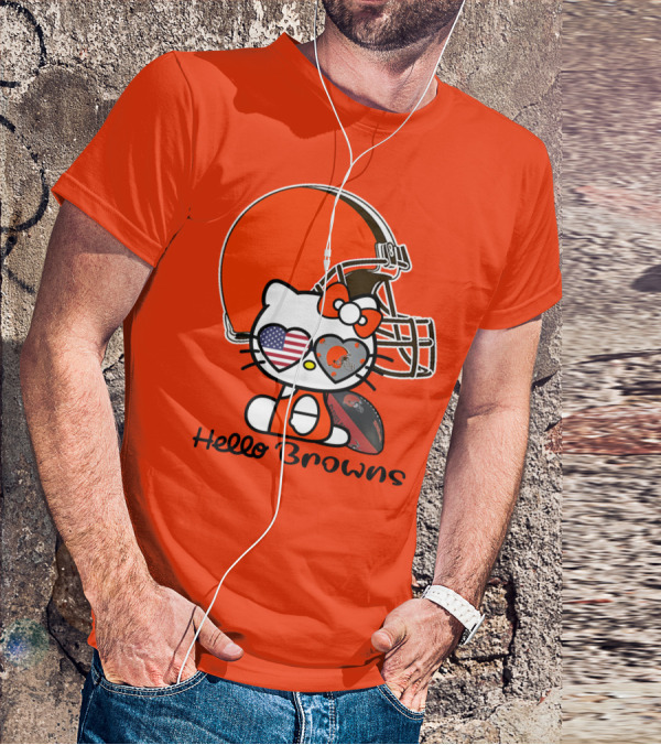 Hello Browns Cleveland Browns Football Helmet Heart Glasses T-Shirt