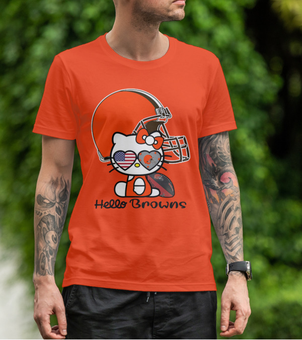 Hello Browns Cleveland Browns Football Helmet Heart Glasses T-Shirt