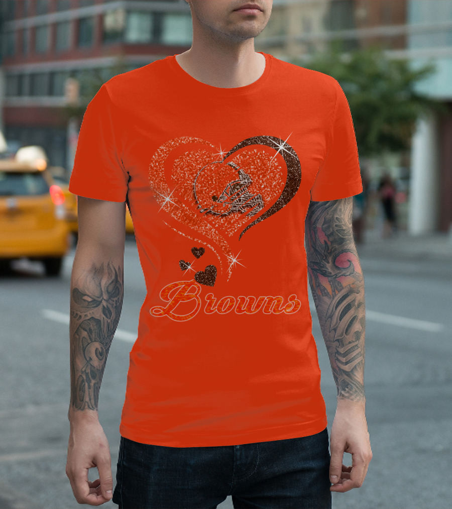 Browns Heart Helmet Sparkle Design Orange T-Shirt