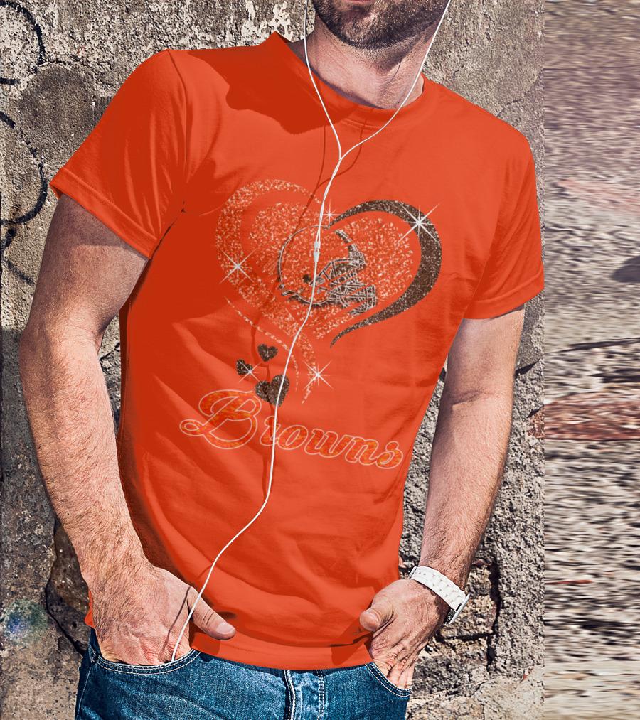 Browns Heart Helmet Sparkle Design Orange T-Shirt
