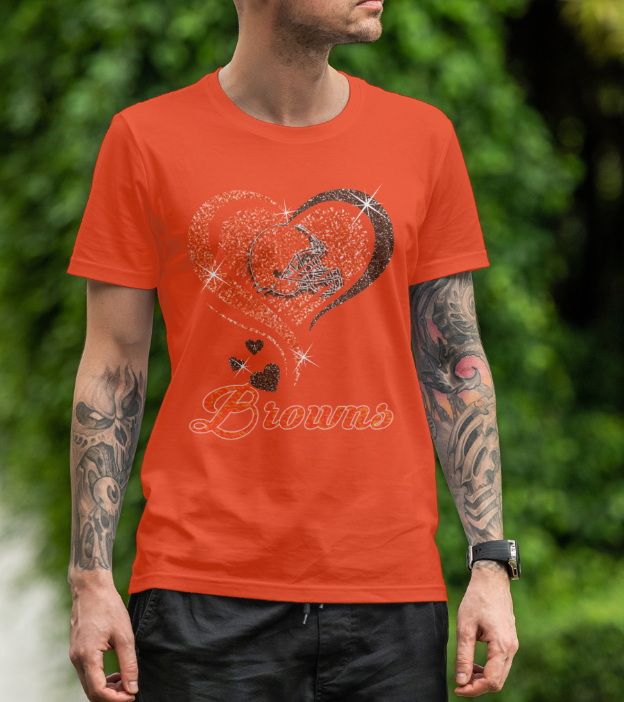 Browns Heart Helmet Sparkle Design Orange T-Shirt