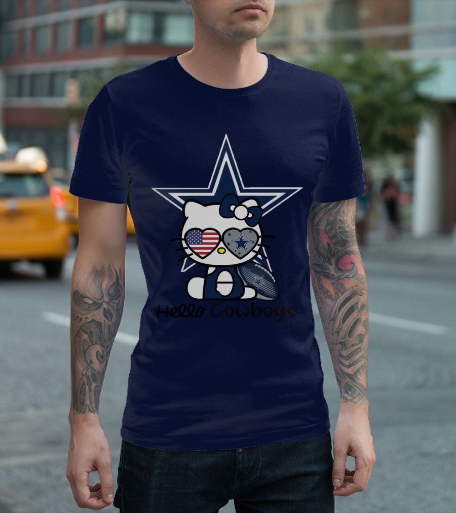Hello Cowboys Dallas Cowboys Star American Flag Football T-Shirt