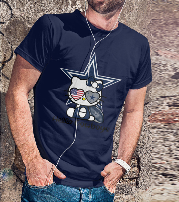 Hello Cowboys Dallas Cowboys Star American Flag Football T-Shirt
