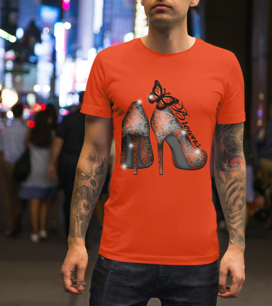 Cleveland Browns High Heels Butterfly Sparkle T-Shirt