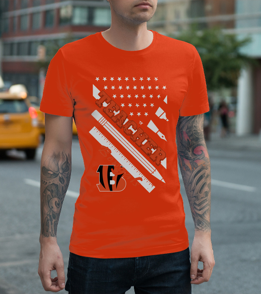Cincinnati Bengals Teacher Stars Stripes Ruler T-Shirt
