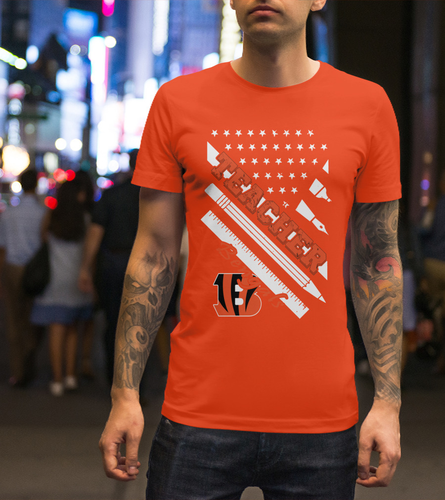 Cincinnati Bengals Teacher Stars Stripes Ruler T-Shirt