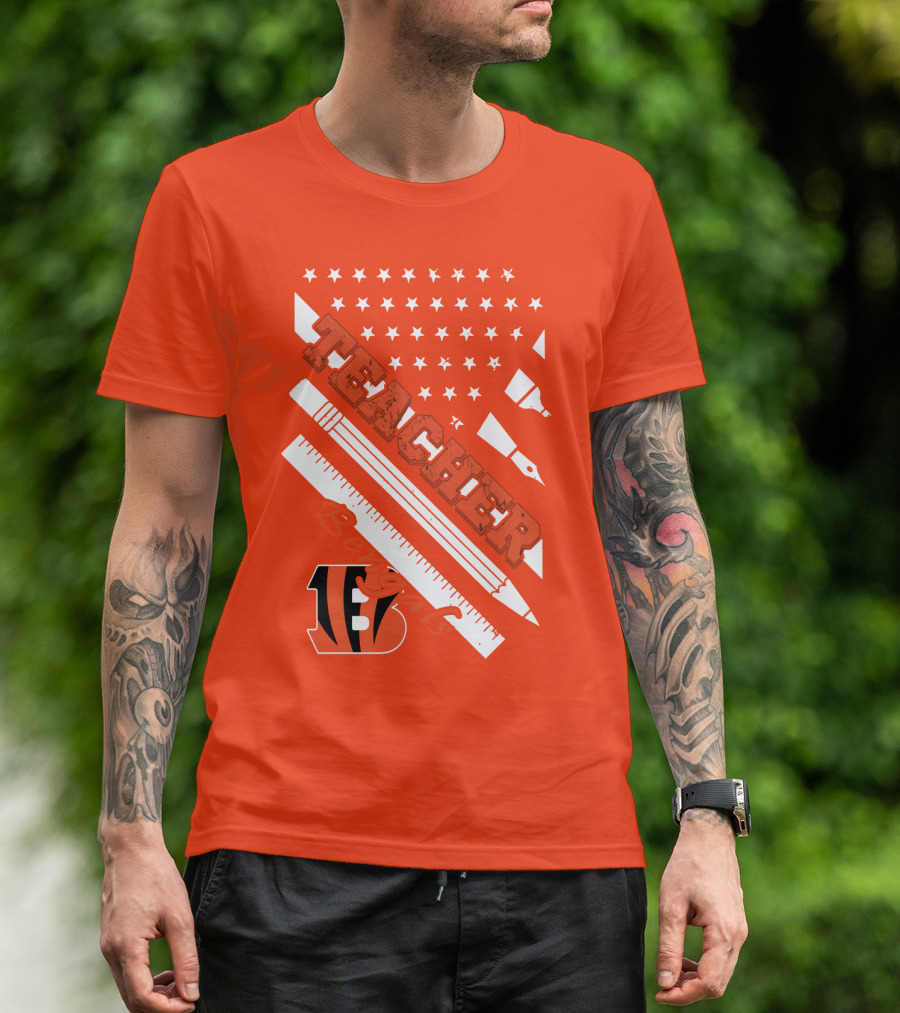 Cincinnati Bengals Teacher Stars Stripes Ruler T-Shirt