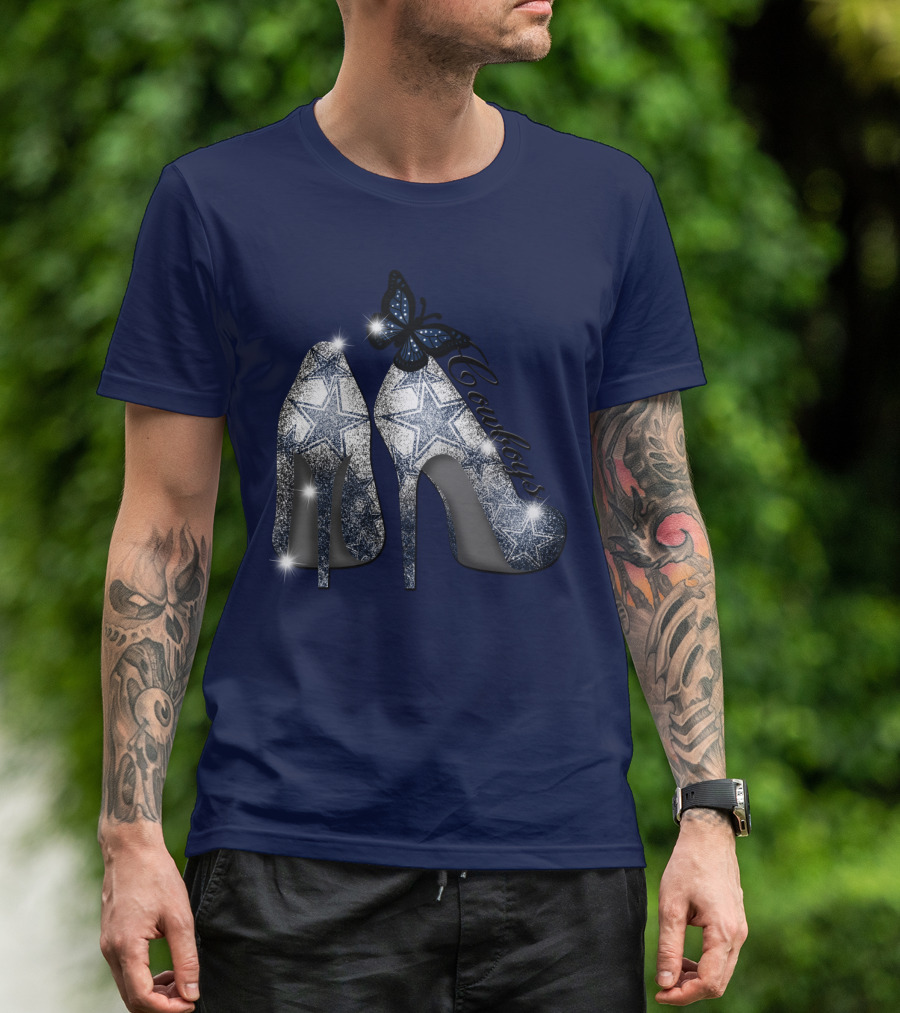 Dallas Cowboys Heels And Butterfly Sparkle Stars T-Shirt