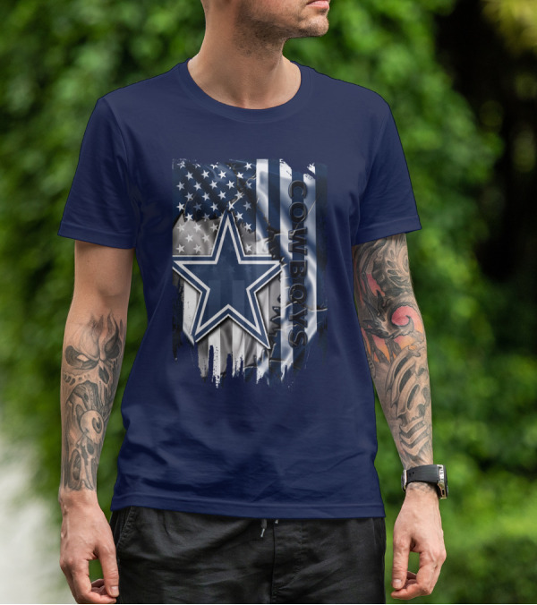 Cowboys American Flag Star Logo Navy Blue T-Shirt