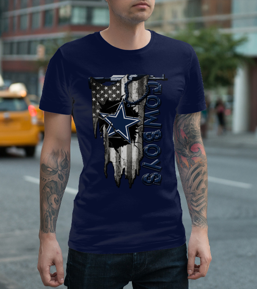 Dallas Cowboys Star Logo On Distressed American Flag With Vertical T-Shirt