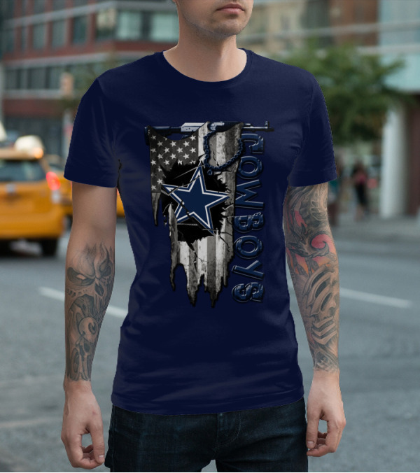 Dallas Cowboys Star Logo On Distressed American Flag With Vertical T-Shirt