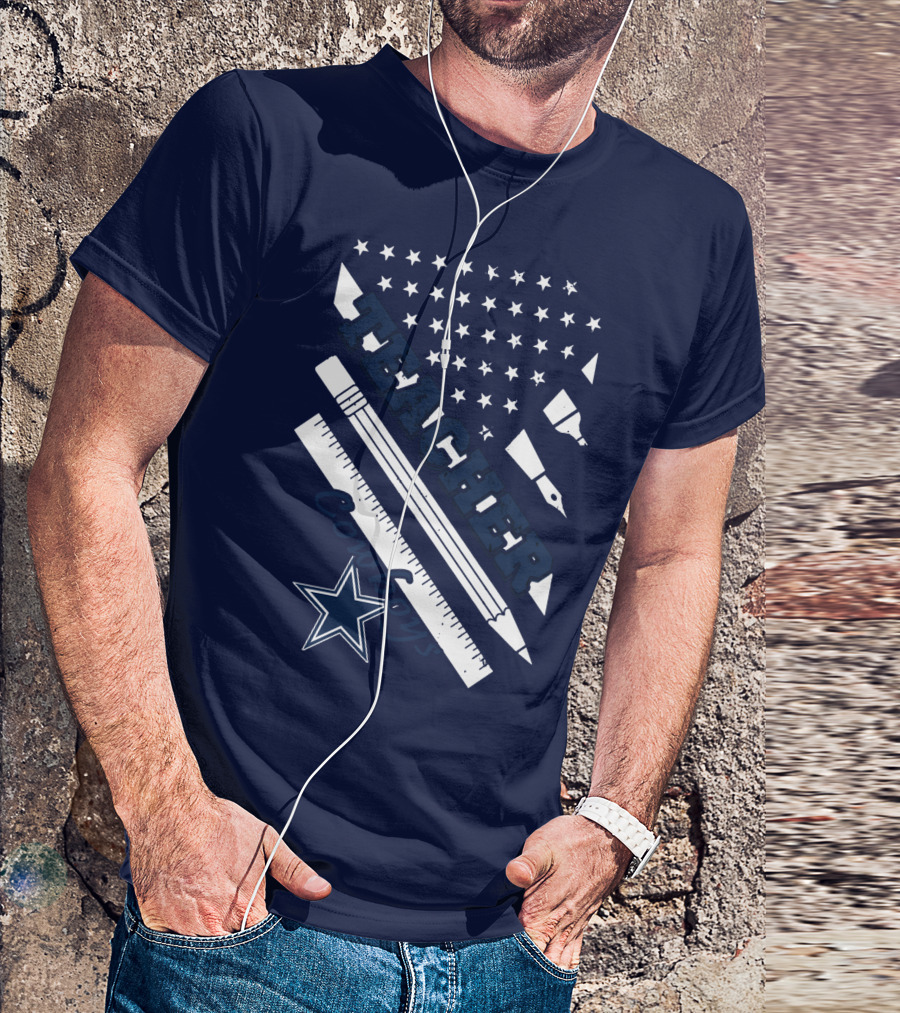Teacher Dallas Cowboys Star American Flag Ruler And Pen T-Shirt