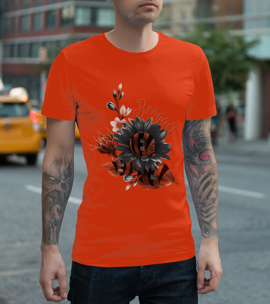 Bengals Flower Graphic With Orange And Black Elements T-Shirt