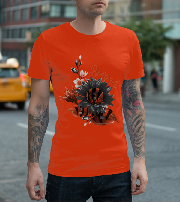 Bengals Flower Graphic With Orange And Black Elements T-Shirt