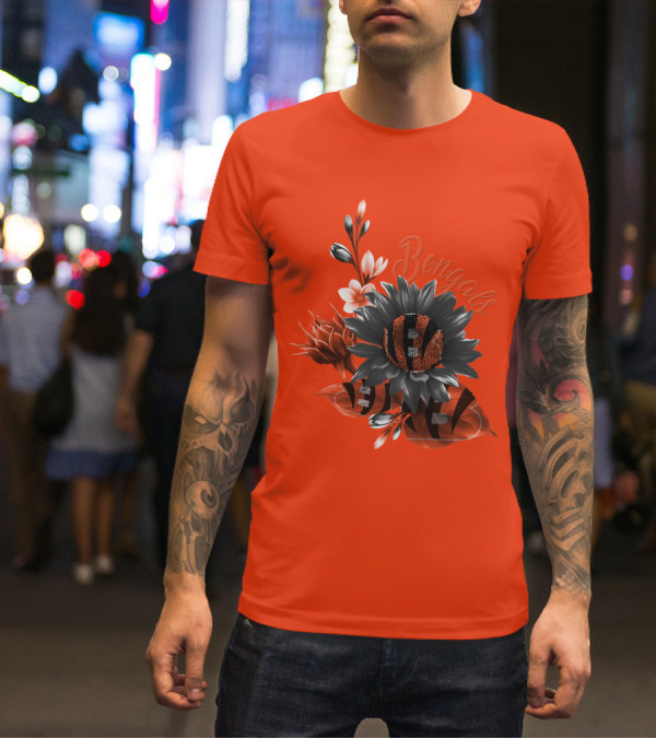 Bengals Flower Graphic With Orange And Black Elements T-Shirt