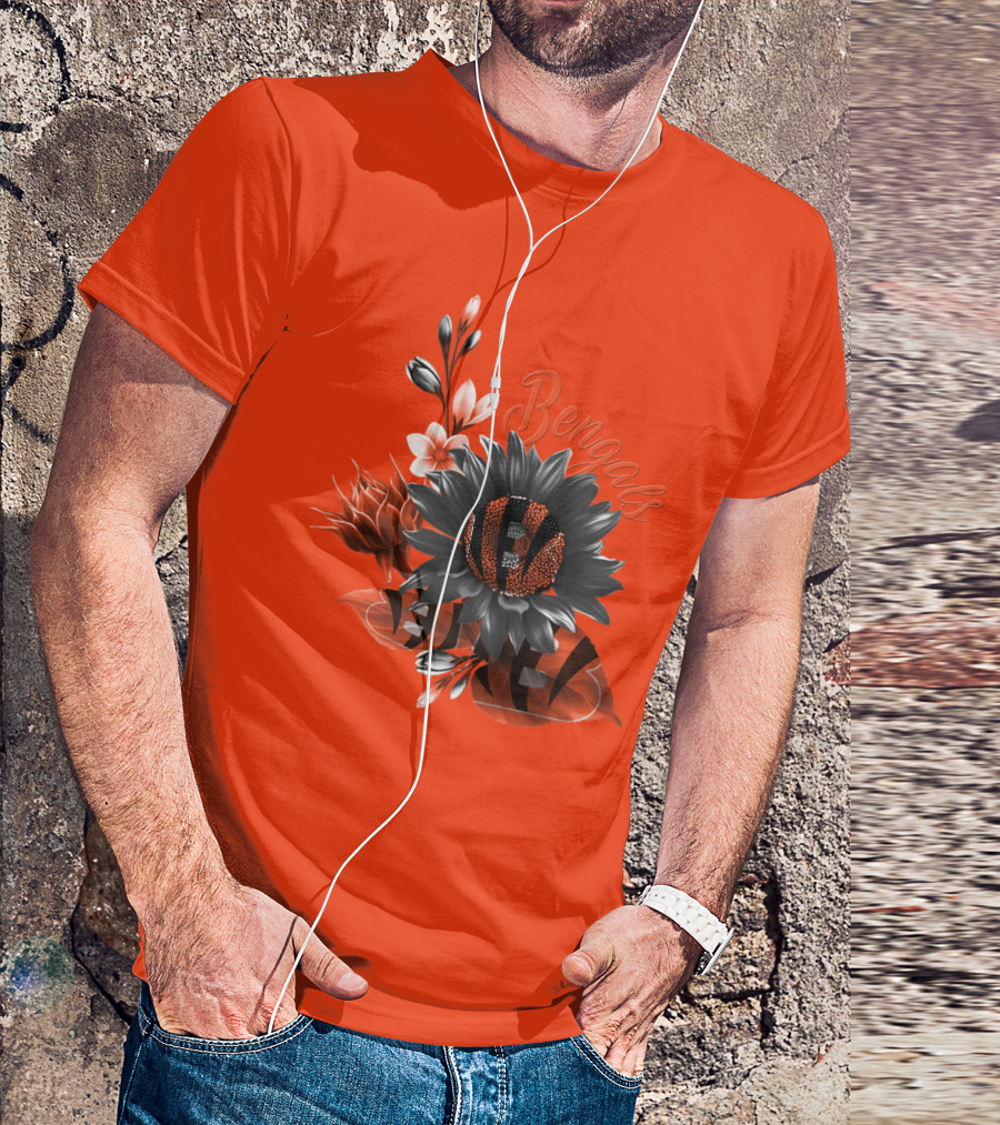 Bengals Flower Graphic With Orange And Black Elements T-Shirt