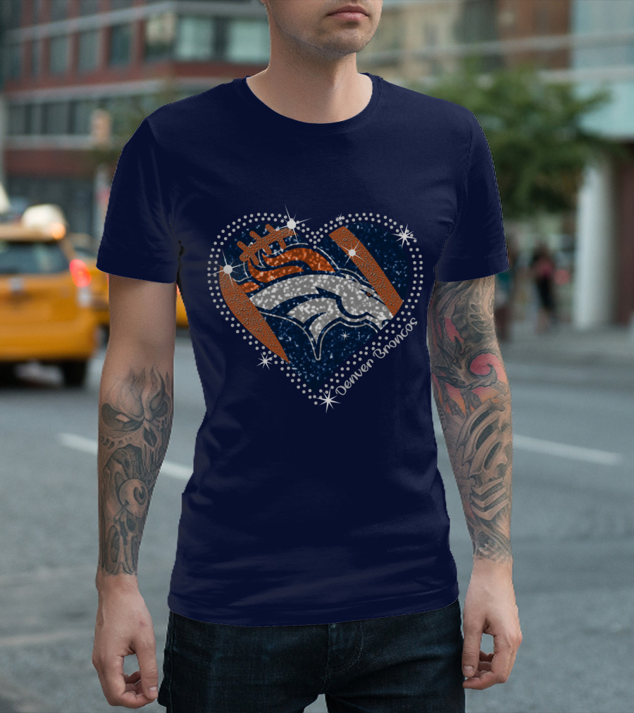 Denver Broncos Football Heart Sparkle T-Shirt