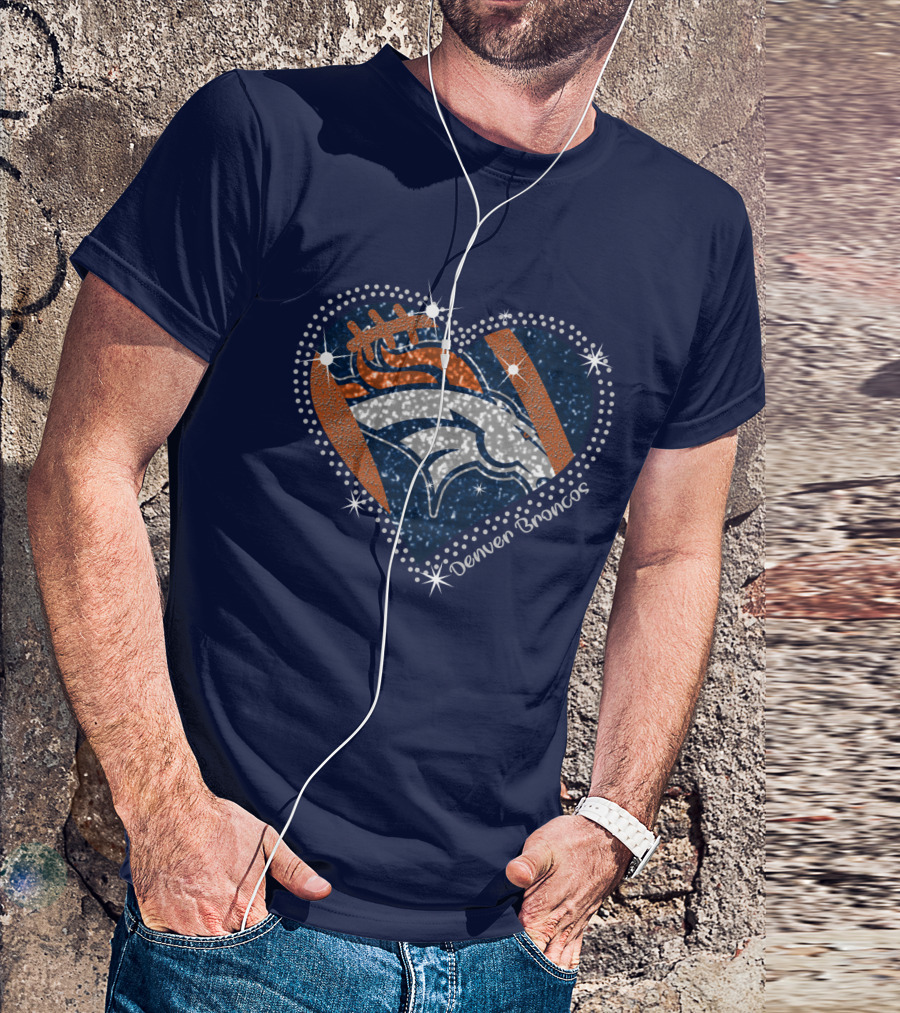 Denver Broncos Football Heart Sparkle T-Shirt