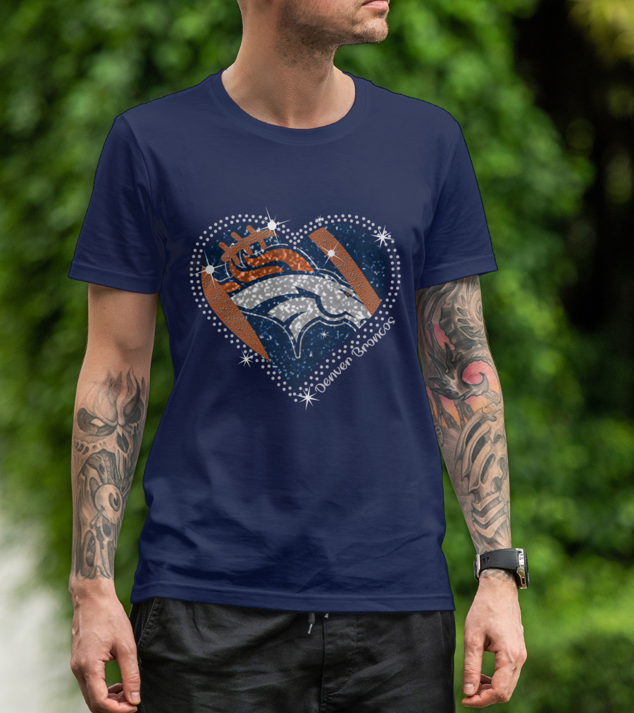 Denver Broncos Football Heart Sparkle T-Shirt