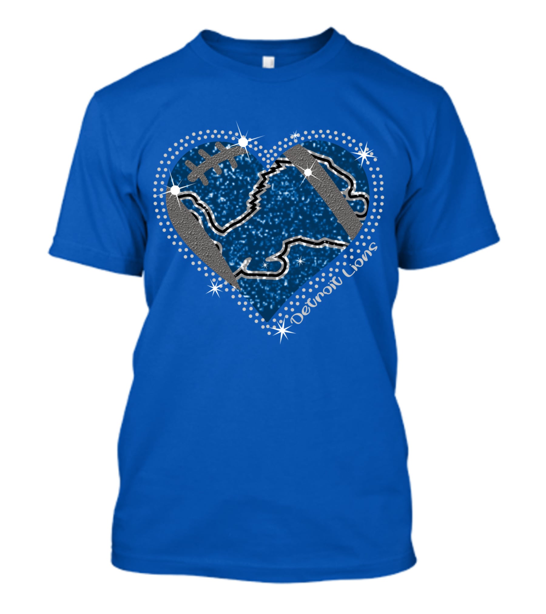 Detroit Lions Heart Football Sparkle T-Shirt