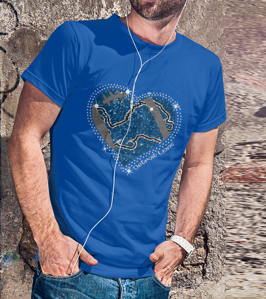 Detroit Lions Heart Football Sparkle T-Shirt