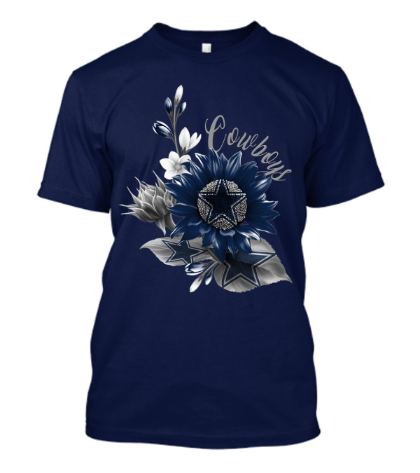 Cowboys Star Floral Design With Navy And Silver Accents T-Shirt