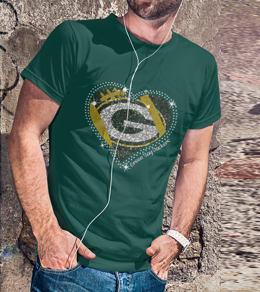 Green Bay Packers Heart Glitter T-Shirt