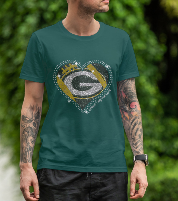 Green Bay Packers Heart Glitter T-Shirt