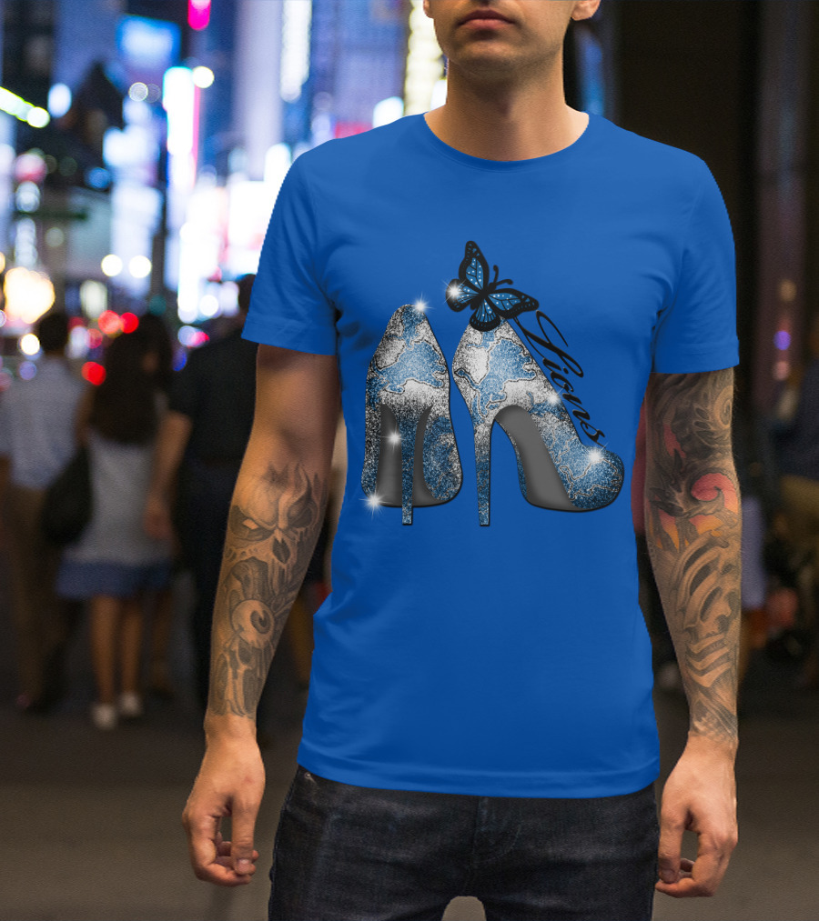 Detroit Lions High Heels Butterfly Sparkle T-Shirt
