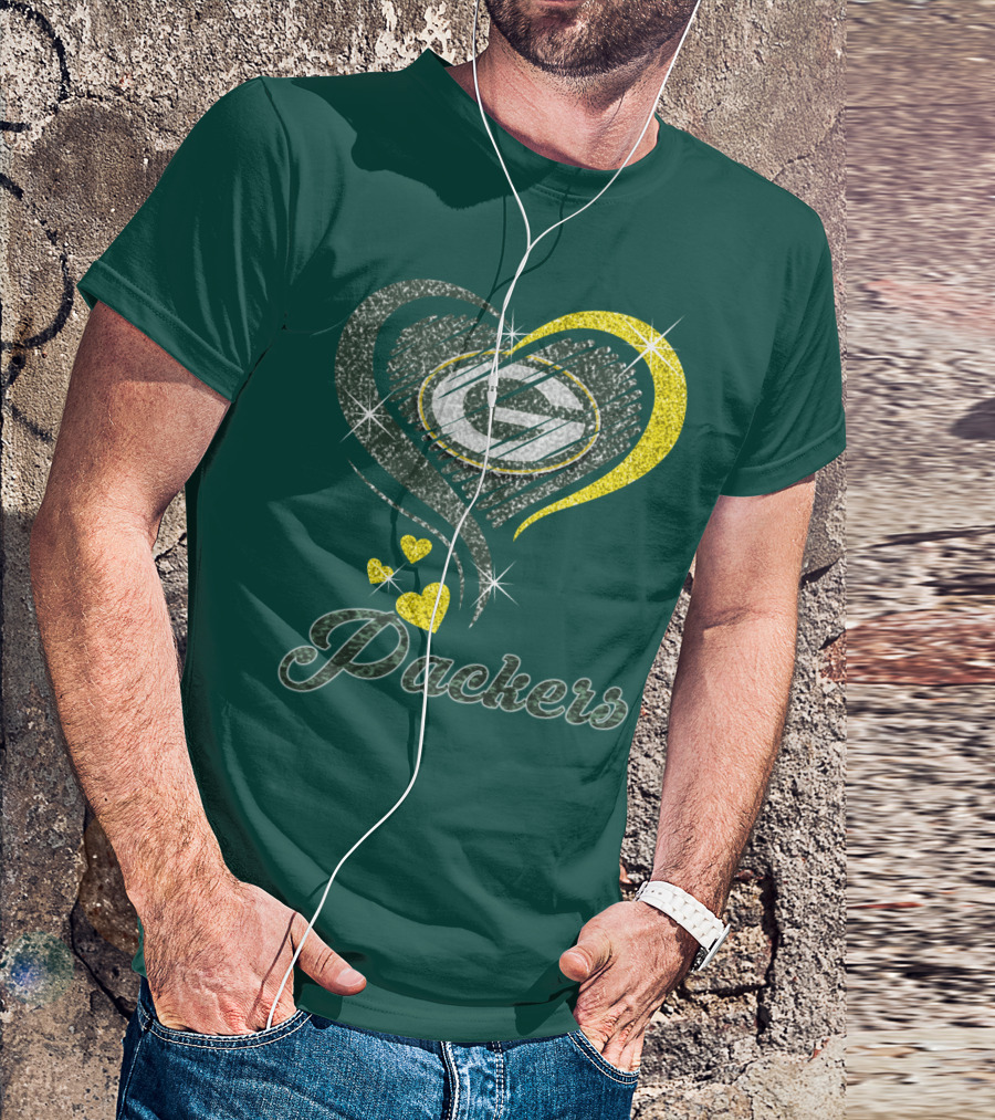 Green Bay Packers Heart Logo Sparkle T-Shirt