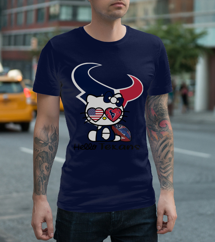 Hello Texans Houston Texans American Flag Football T-Shirt