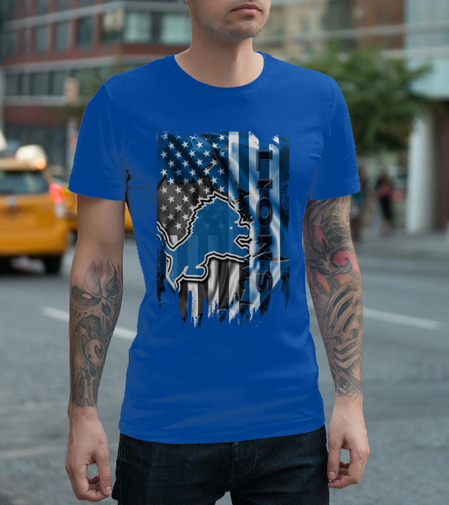Detroit Lions American Flag Football Team T-Shirt