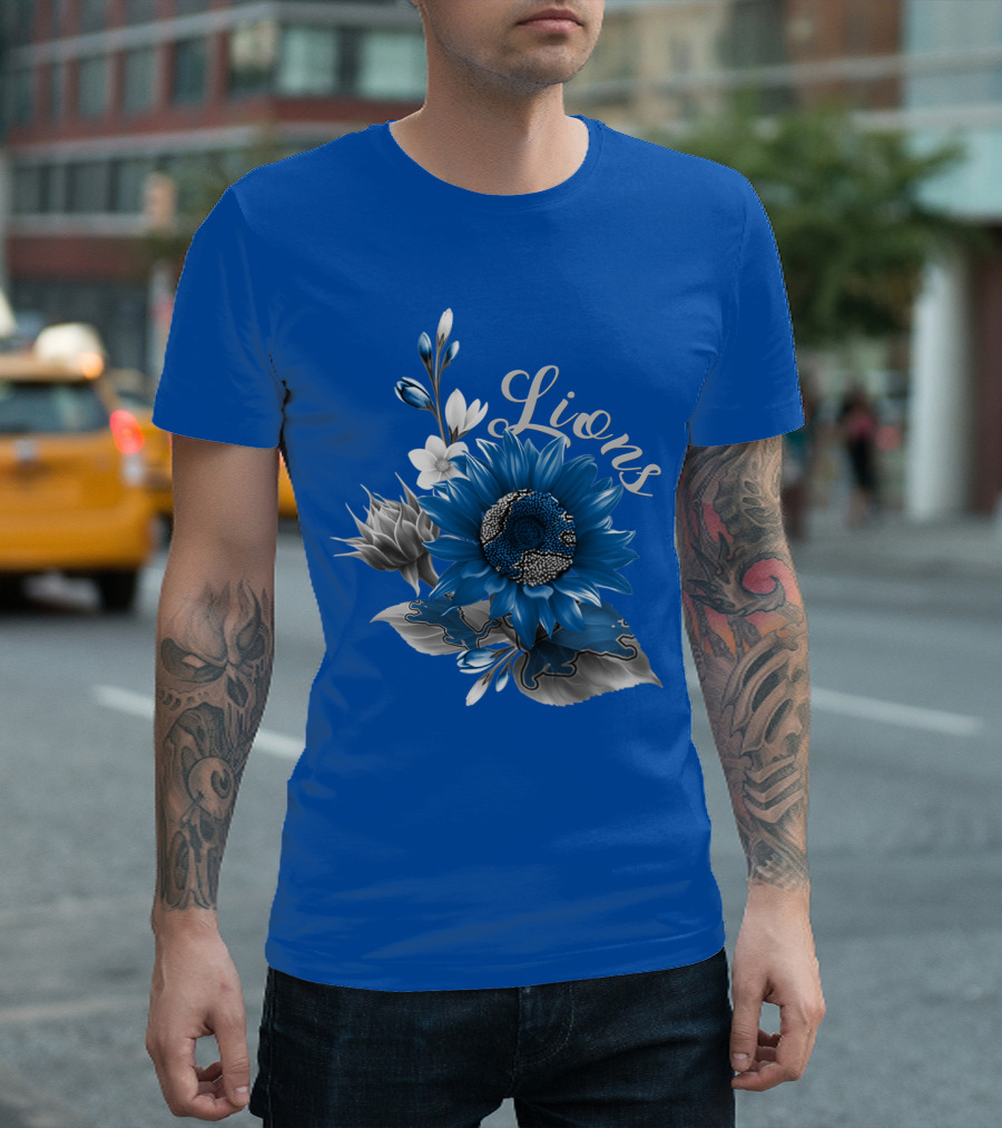 Detroit Lions Blue Floral T-Shirt
