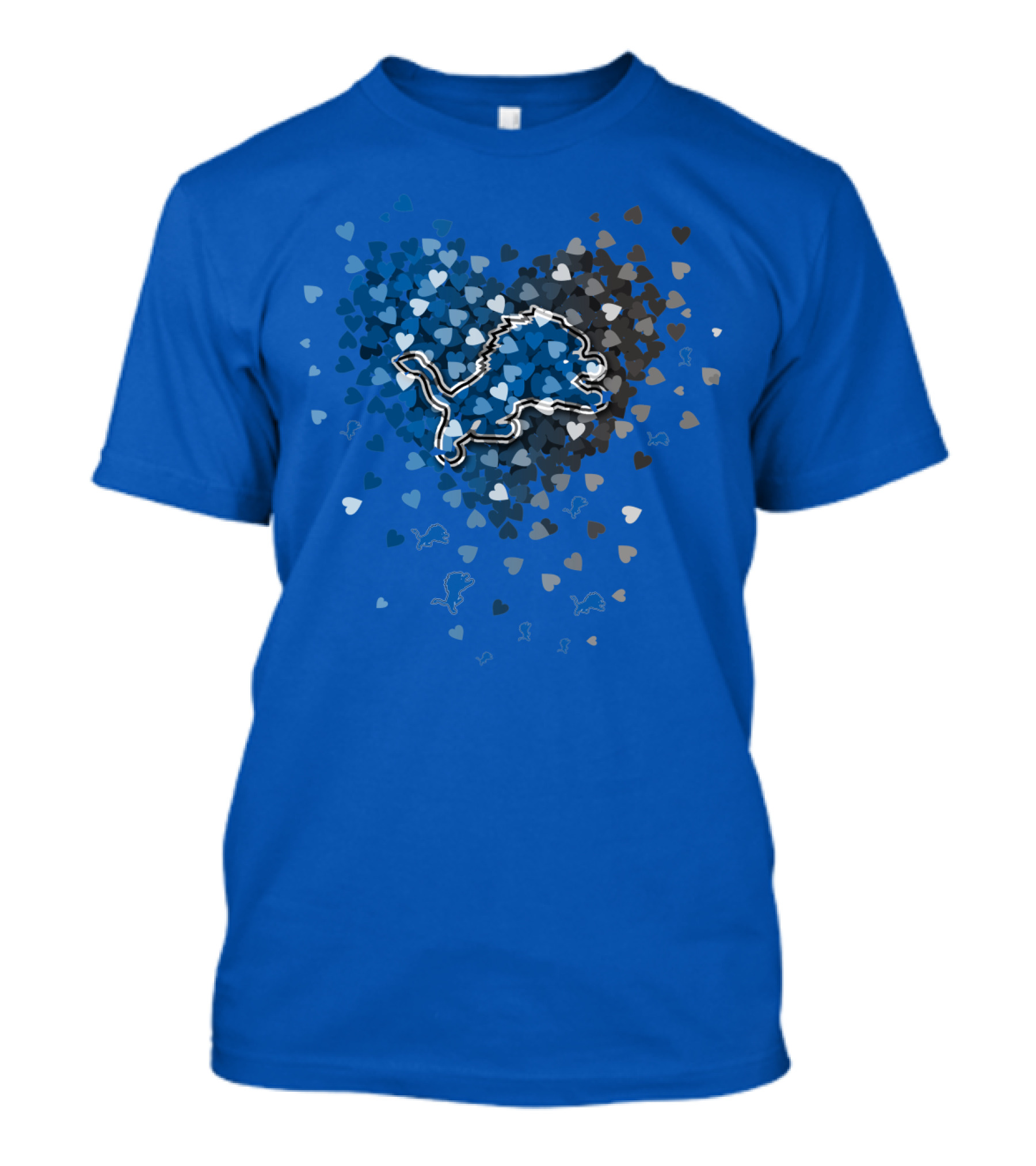 Detroit Lions Heart Shape Blue And White Logo With Hearts T-Shirt