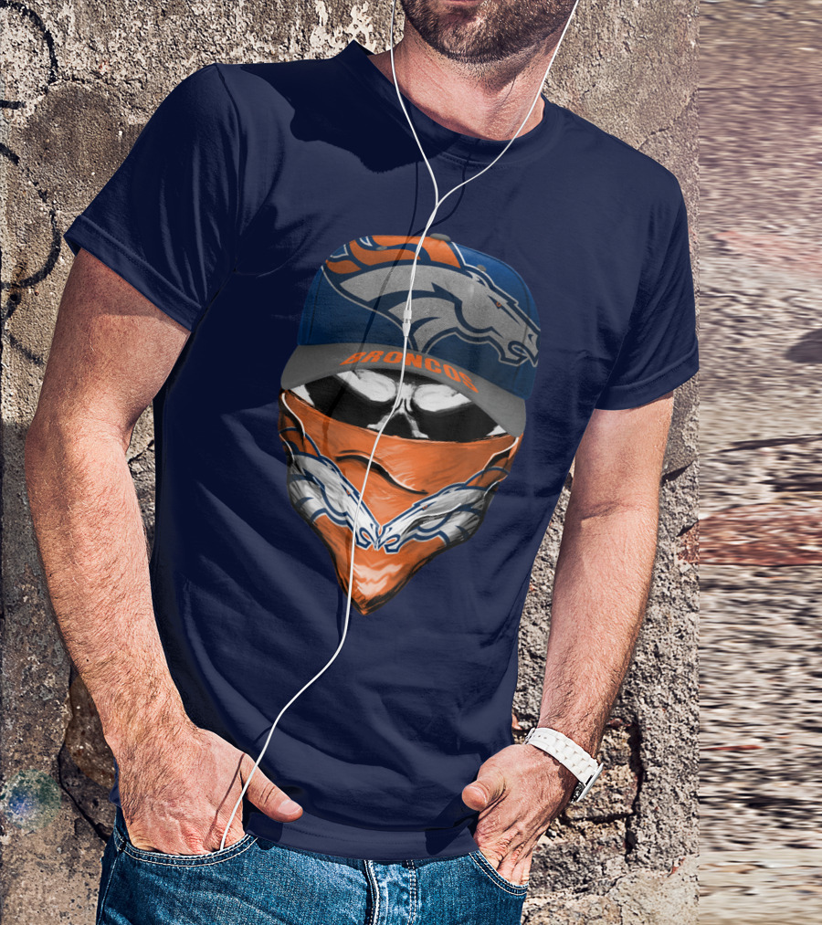 Denver Broncos Football Fan Skull Bandana Hat T-Shirt