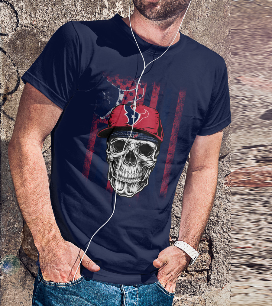 Houston Texans Skull Flag Stars Cap T-Shirt