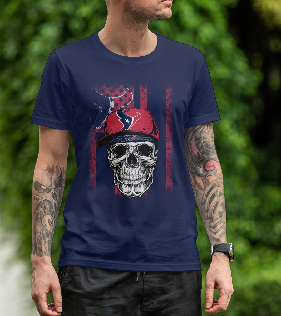 Houston Texans Skull Flag Stars Cap T-Shirt