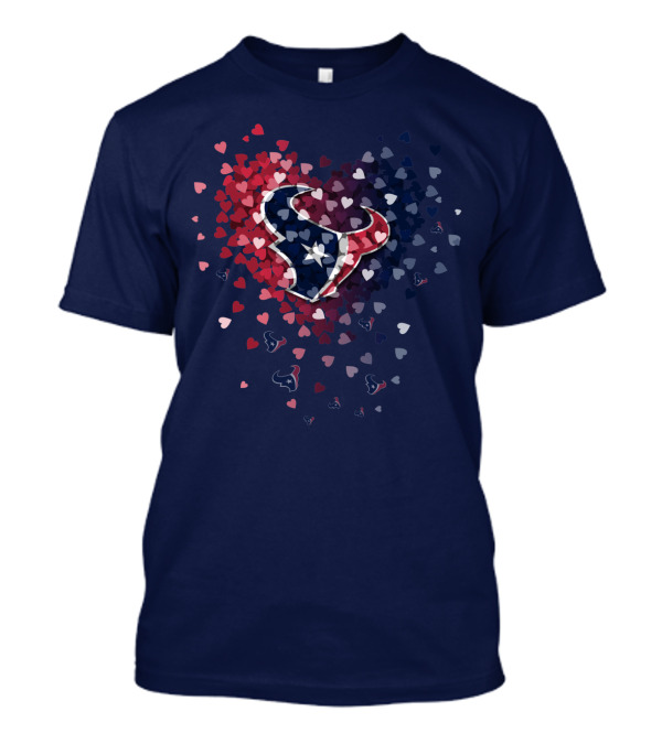 Houston Texans Heart Logo With Red White And Blue Hearts T-Shirt