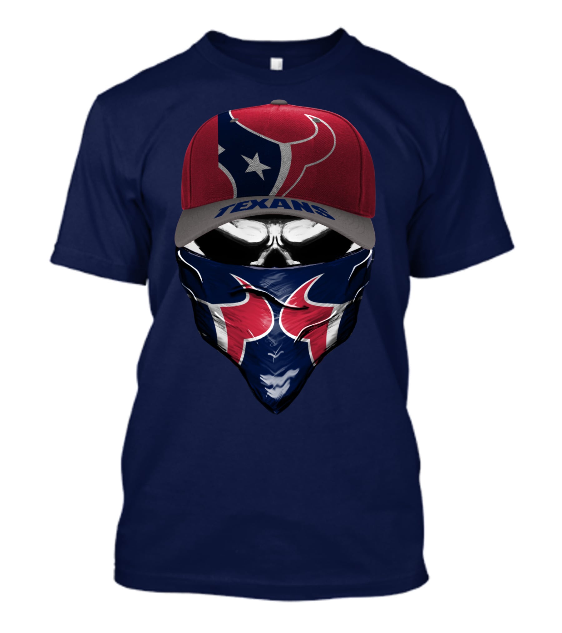 Houston Texans Star Logo Skull Bandana And Red Cap T-Shirt