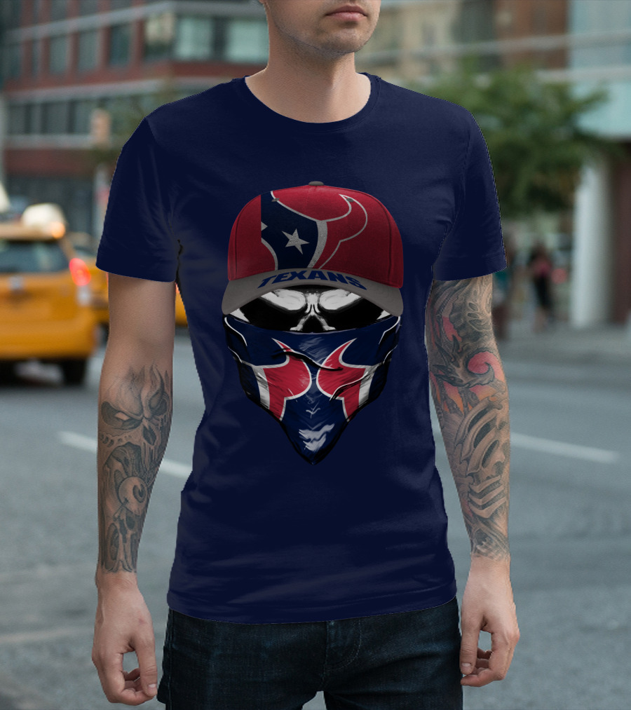 Houston Texans Star Logo Skull Bandana And Red Cap T-Shirt