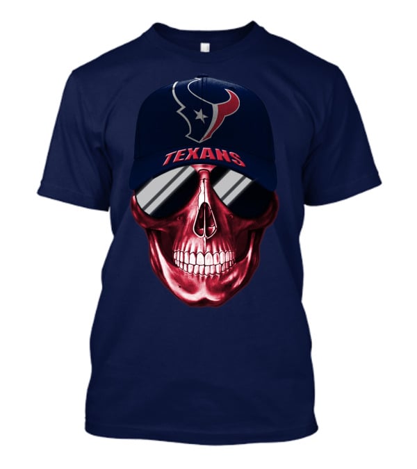 Houston Texans Skull With Cap And Sunglasses T-Shirt