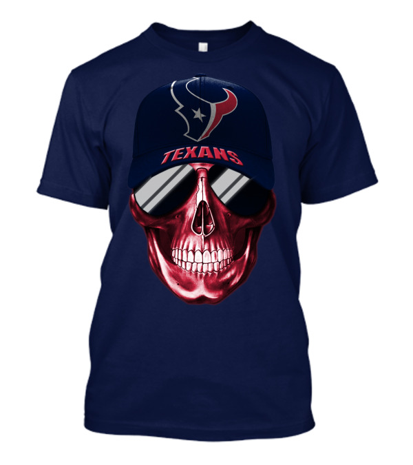 Houston Texans Skull With Cap And Sunglasses T-Shirt