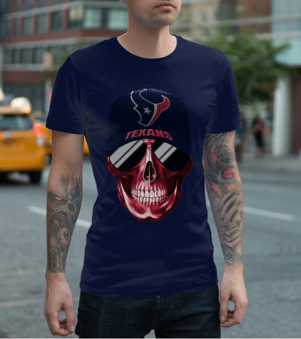 Houston Texans Skull With Cap And Sunglasses T-Shirt