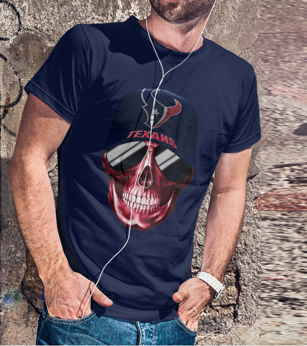 Houston Texans Skull With Cap And Sunglasses T-Shirt