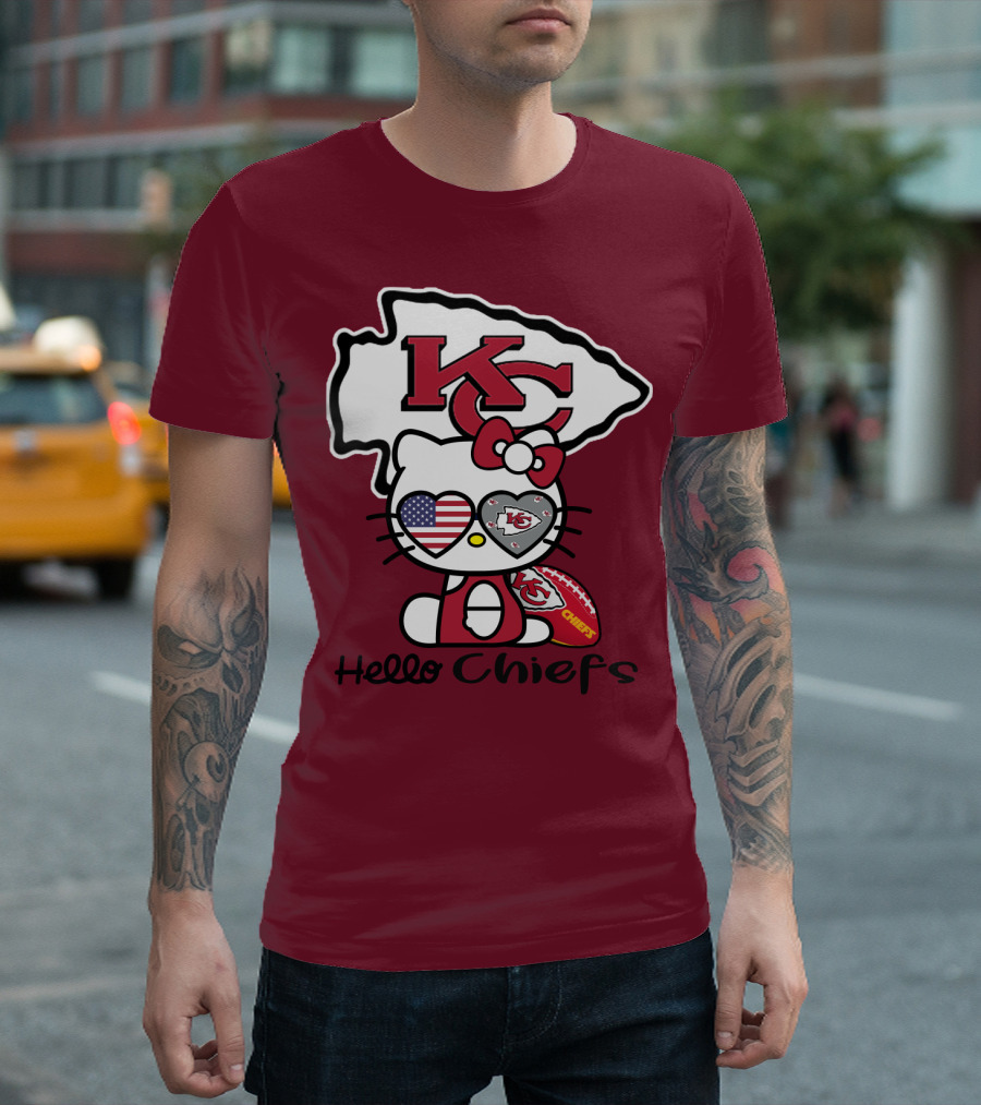 Hello Chiefs Kc Hello Kitty Heart Football American Flag T-Shirt